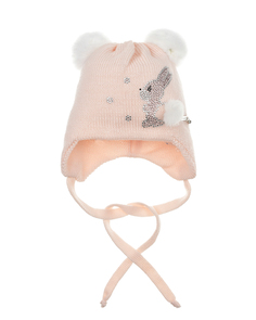 Розовая шапка с кроликом из страз Il Trenino детская