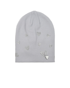 Серая шапка с сердечками из стразов Il Trenino детская