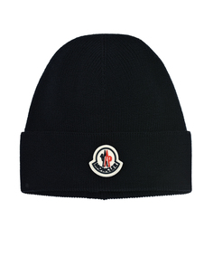 Темно-синяя шапка с логотипом на отвороте Moncler детское