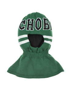 Зеленая шапка-шлем с белыми полосами Chobi детская