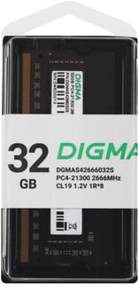 Модуль памяти DDR4 32GB Digma DGMAS42666032S 2666MHz RTL PC4-21300 CL19 SO-DIMM 260-pin 1.2В single rank Ret