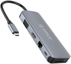 Док-станция Orico MC-U111P-V1-GY-BP многофункциональная, 11-в-1, вход USB-C, выходы PD3.0x1, USB3.0x4, TFSDx1, VGAx1, HDMIx1, LANx1, Audiox1, серый