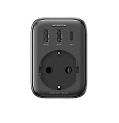 Зарядное устройство сетевое UGREEN CD314 конвертер, Digi Nest Outlet Extender Converter(1 AC Outlets+30W 2A1C) розетка EU и вилка USA. Цвет: черный