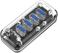 Концентратор Orico F4U-U3-CR-BP 4xUSB-A 3.0, вход micro-USB, прозрачный