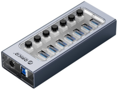 Концентратор Orico AT2U3-7AB-EU-GY-BP 7xUSB-A 3.0, вход USB-A 3.0, серый/прозрачный