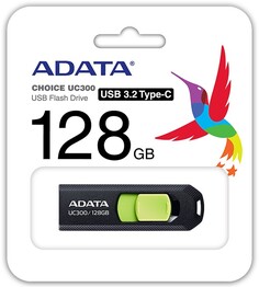 Накопитель USB 3.2 128GB ADATA UC300 Type-C, черный/зеленый