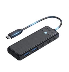Разветвитель Orico PAPW2AC-C3-015-BK-EP с 2xUSB-A 3.0, 1xUSB-C 3.0, 1xPD 100Вт, 5 Гбит/с, подключение через USB-C, кабель 0,15м, чёрный