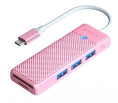 Разветвитель Orico PAPW3AT-C3-015-PK-EP с 3xUSB-A 3.0, 1xTF/SD, 5 Гбит/с, подключение через USB-C, кабель 0,15м, розовый