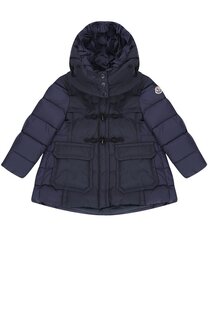 Стеганый пуховик с капюшоном и накладными карманами Moncler Enfant