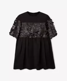Платье с коротким рукавом и пайетками черное Gulliver (110)