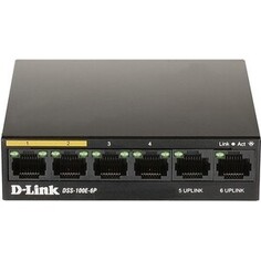 Коммутатор D-Link DSS-100E-6P/A1A 6x100Mb 1G неуправляемый