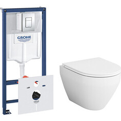 Комплект унитаза Am.Pm Spirit 2.0 FlashClean с инсталляцией Grohe, клавиша хром, сиденье микролифт (C701700SC, 38775001) Am.Pm.