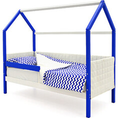 Детская кровать-домик мягкий Бельмарко Svogen сине-белый + бортик ограждение