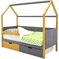 Детская кровать-домик мягкий Бельмарко Svogen дерево-графит + ящики 1 дерево, 1 графит + бортик ограждение