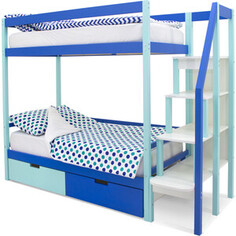 Бельмарко Детская двухярусная кровать Svogen мятно-синий + ящики 1 мятный, 1синий