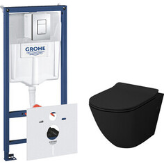 Комплект унитаза Grossman GR-4411 black S Grohe Rapid SL с тонким сиденьем микролифт, черный, клавиша хром