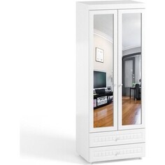Шкаф для одежды ОЛМЕКО Монако МН-50 с зеркальными дверьми и ящиками, белое дерево