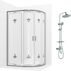Душевой уголок Ambassador Royal 120х90 с душевой системой Lemark, прозрачный с рисунком, хром (18015102, LM7010C)