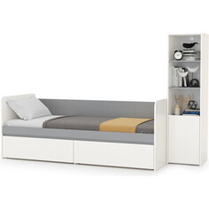 Модульная система для детской Моби Торонто 11.39 Кровать + 13.13 Шкаф комбинированный, цвет белый шагрень/стальной серый, 80х190 Mobi
