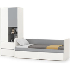 Модульная система для детской Моби Торонто 11.39 Кровать + 13.333 Шкаф для одежды, цвет белый шагрень/стальной серый, 80х190 Mobi