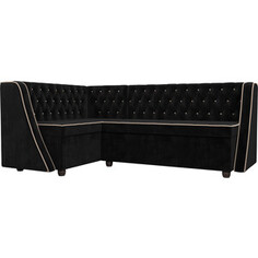 Кухонный угловой диван АртМебель Лофт велюр черный левый угол