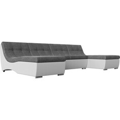 АртМебель П-образный модульный диван Монреаль рогожка серый экокожа белый
