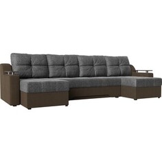 Угловой диван Мебелико Сенатор-П рогожка серый/коричневый