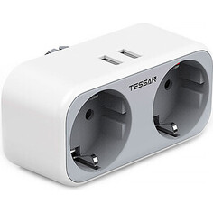 Сетевой фильтр TESSAN TS-321-DE с кнопкой питания на 2 розетки и 2 USB, Grey