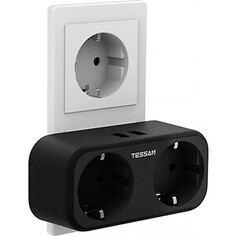 Сетевой фильтр TESSAN TS-321-DE с кнопкой питания на 2 розетки и 2 USB, Black