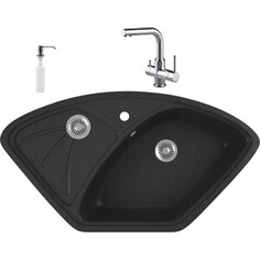 Кухонная мойка и смеситель GreenStone GRS-10E-343 Lemark Comfort LM3061C с сифоном и дозатором, антрацит