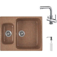 Кухонная мойка и смеситель GreenStone GRS-09-307 Lemark Comfort LM3061C с сифоном и дозатором, терракот