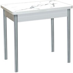 Стол обеденный Катрин Бронкс поворотно раскладной, с фотопечатью, бетон белый, мрамор белый, опора круглая серебристый металлик Katrin