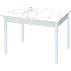 Стол обеденный Катрин Альфа с фотопечатью, бетон белый, белый мрамор, опора квадро белый муар Katrin