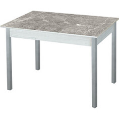 Стол обеденный Катрин Альфа с фотопечатью, бетон белый, серый мрамор, опора квадро серебристый металлик Katrin
