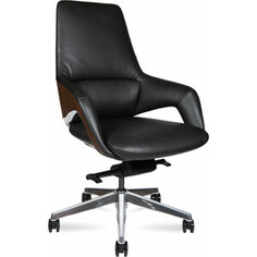 Офисное кресло NORDEN Шопен LB FK 0005-B black leather черная кожа / алюминий крестовина