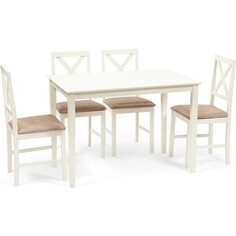 Обеденный комплект TetChair Хадсон (стол + 4 стула)/ Hudson Dining Set дерево гевея/ мдф ivory white (слоновая кость) ткань коричнево-золотая