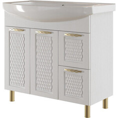 Тумба под раковину Mixline Ладога 83х31 белая, патина золото (4640030869718)