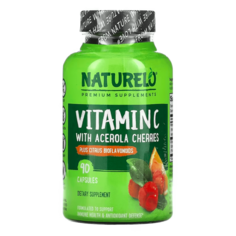 Витамин C ягоды ацеролы и цитрусовые биофлавоноиды Naturelo 500 мг, 90 капсул