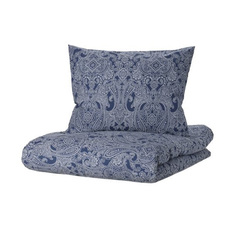 Комплект постельного белья Ikea Jattevallmo, 3 предмета, 240x220/50x60 см, темно-синий/белый