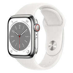 Умные часы Apple Watch Series 8 (GPS+ Cellular), 41 мм, Silver Stainless Steel Case/White Sport Band - R