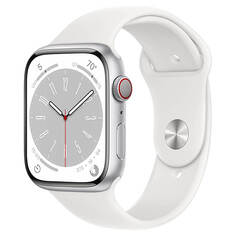 Умные часы Apple Watch Series 8 (GPS + Cellular), 45 мм, Silver Aluminum Case/White Sport Band - R