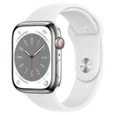 Умные часы Apple Watch Series 8 (GPS + Cellular), 45 мм, Silver Stainless Steel Case/White Sport Band - R