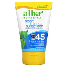 Alba Botanica, Sport, минеральный солнцезащитный крем, SPF 45, без отдушек, 113 г (4 унции)