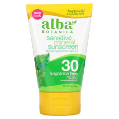 Alba Botanica, Солнцезащитный крем на минеральной основе, для чувствительной кожи, не содержит отдушек, SPF(солнцезащитный фактор) 30, 113 г (4 унц.)