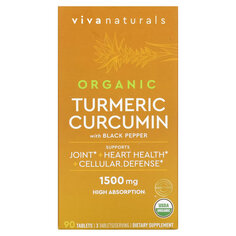 Органический куркумин Viva Naturals с черным перцем, 500 мг, 90 таблеток