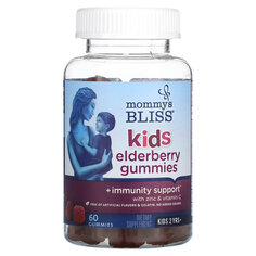 Mommy&apos;s Bliss, Kids, жевательные таблетки с бузиной для детей, поддержка иммунитета, 60 жевательных таблеток