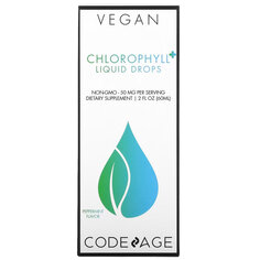 Codeage, Vegan Chlorophyll + Liquid Drops, без ГМО, перечная мята, 50 мг, 60 мл (2 жидк. Унции)