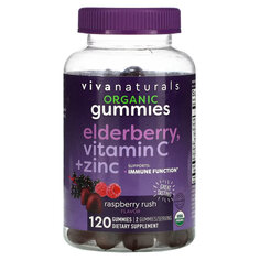 Органическая бузина витамин C + цинк Viva Naturals, малина, 120 жевательных таблеток