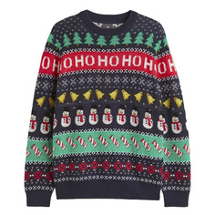 Джемпер H&amp;M Snowmen Regular Fit Jacquard-Knit, темно-синий H&M