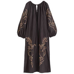 Платье H&amp;M Balloon-sleeved Embroidered, черный/бежевый узор H&M